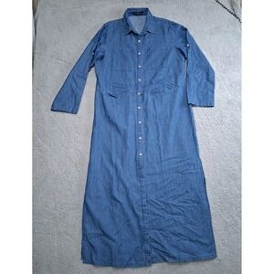 Denim Chambray Shirt Dress Duster Maxi Button Front (Tight) XXL Distressed